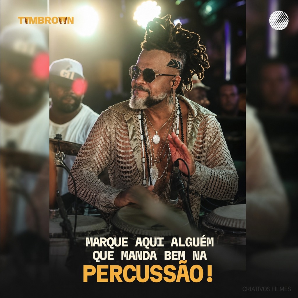 Percussionista tocando em apresentação cultural do projeto Timbrown